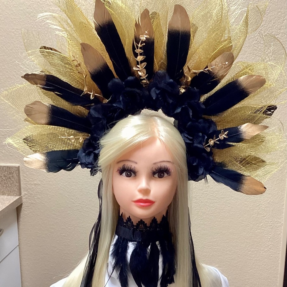 Stunning Gold and Blue Halo Headpiece